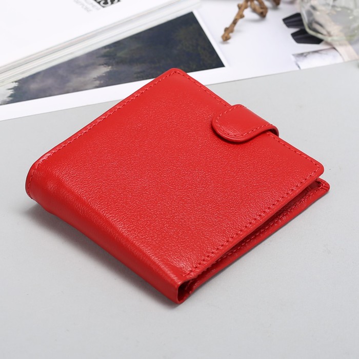 Кошелёк женский на кнопке, 3 отдела, отдел для карт, отдел для монет, Красный матовый