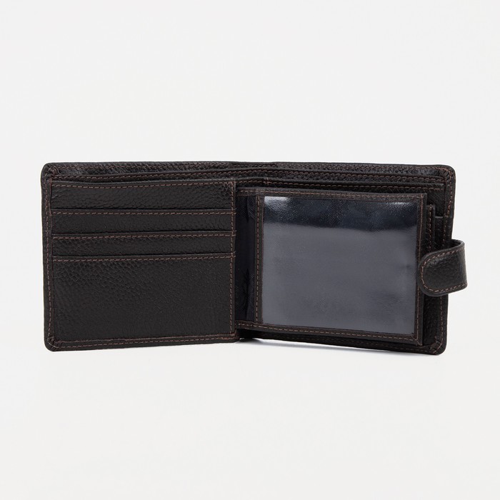 Портмоне мужское на кнопке, 3 отдела, отдел для карт, отдел для монет, коричневый флотер