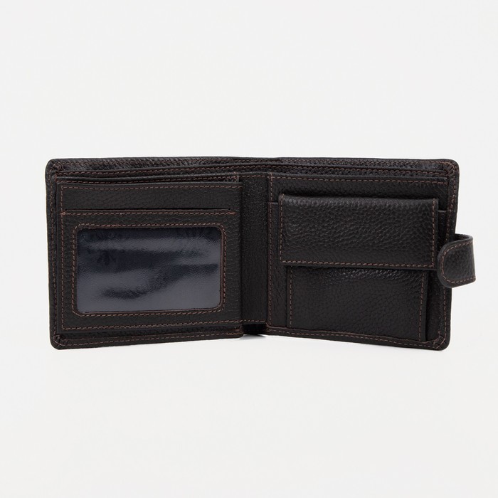 Портмоне мужское на кнопке, 3 отдела, отдел для карт, отдел для монет, коричневый флотер