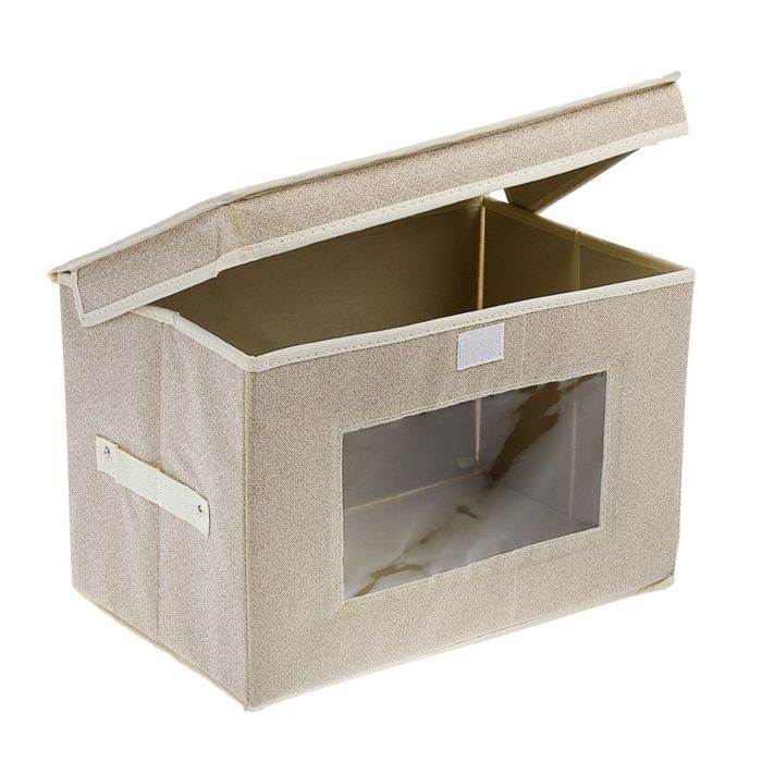 Короб для хранения с окном и крышкой, 48х31х31 см, цвет жемчужный