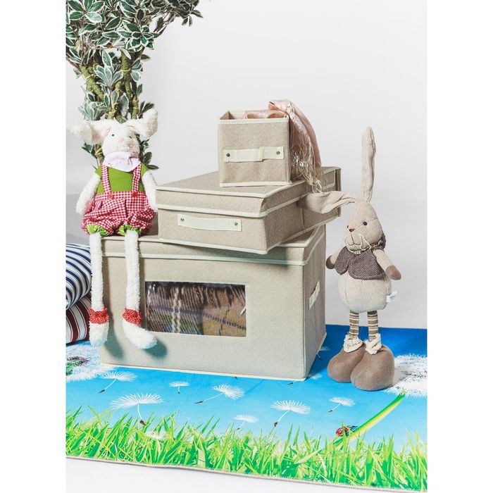 Короб для хранения с окном и крышкой, 48х31х31 см, цвет жемчужный