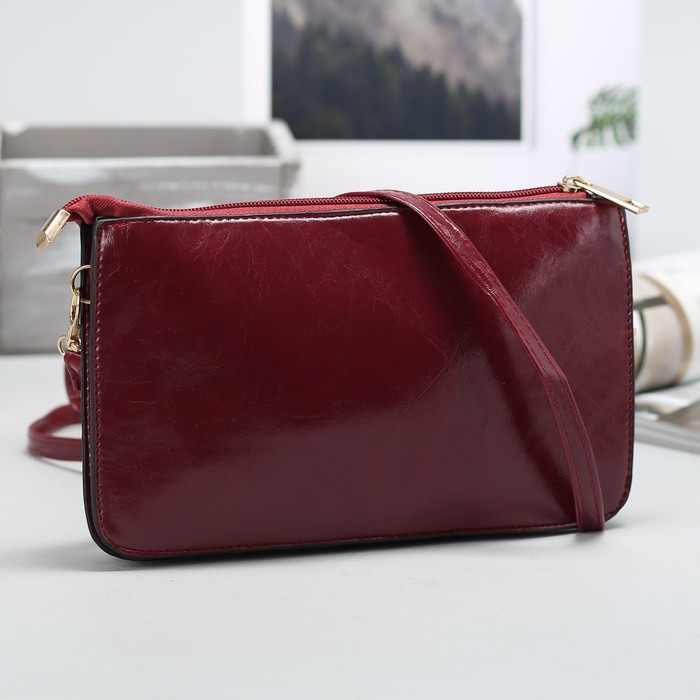 Клатч женский на молнии "Кристи", 3 отдела, длинный ремень, бордовый