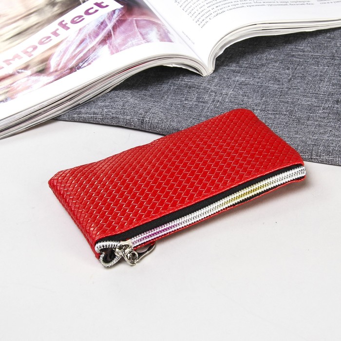 Кошелёк женский на молнии "Плетёнка", 1 отдел, красный