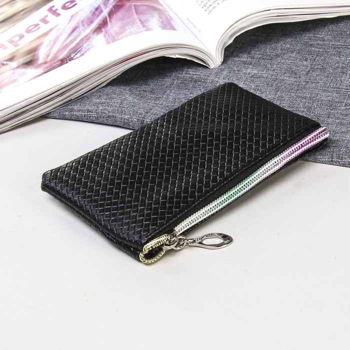 Кошелёк женский на молнии "Плетёнка", 1 отдел, чёрный