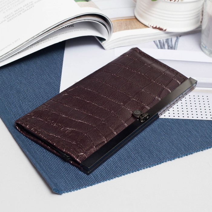 Кошелёк женский на застёжке, 4 отдела, отдел для карт, коричневый