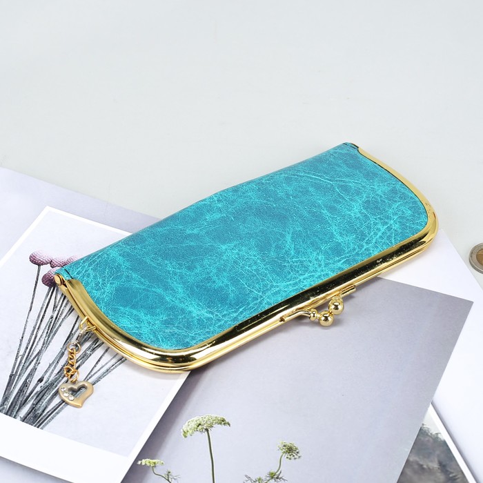 Кошелёк женский на рамке, 5 отделов, цвет бирюзовый