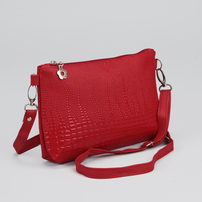 Клатч женский на молнии "Кейси", 1 отдел, 1 наружный карман, регулируемый ремень, красный