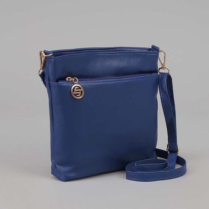 Сумка женская на молнии, 1 отдел, 2 наружных кармана, регулируемый ремень, цвет синий