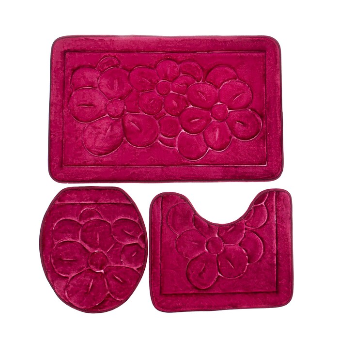 Набор ковриков для ванной и туалета "Лютики" 3 шт, цвет бордовый