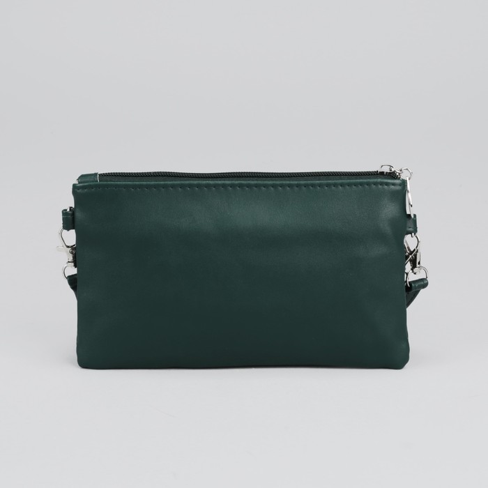 Клатч женский на молнии, 1 отдел, с подкладом, с ручкой, длинный ремень, цвет зелёный