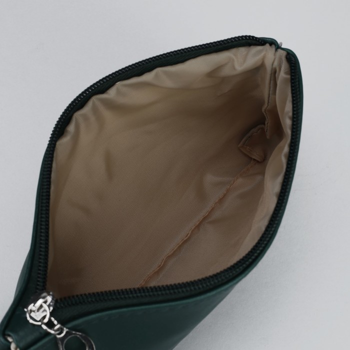 Клатч женский на молнии, 1 отдел, с подкладом, с ручкой, длинный ремень, цвет зелёный