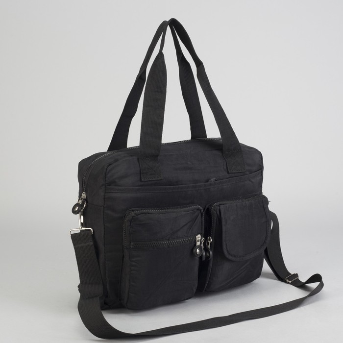 Сумка спортивная на молнии "Жатка", 1 отдел, 6 наружных карманов, длинный ремень, чёрная