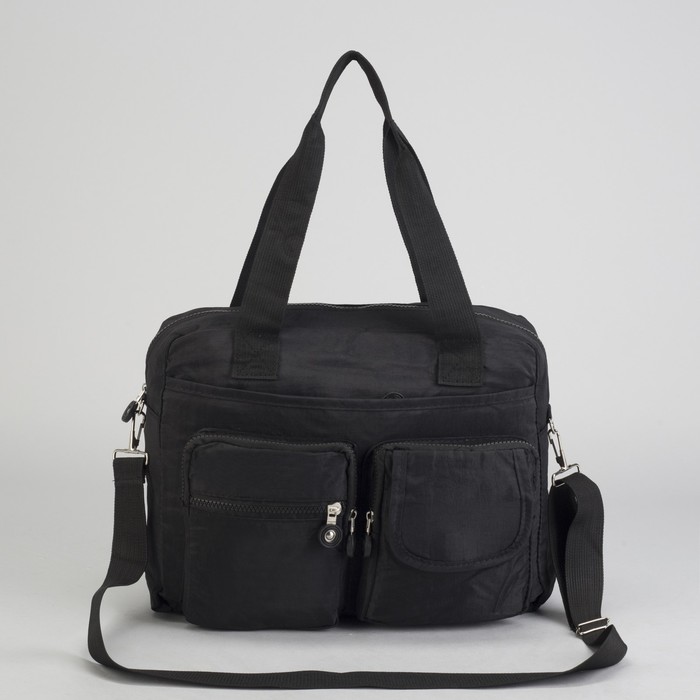 Сумка спортивная на молнии "Жатка", 1 отдел, 6 наружных карманов, длинный ремень, чёрная