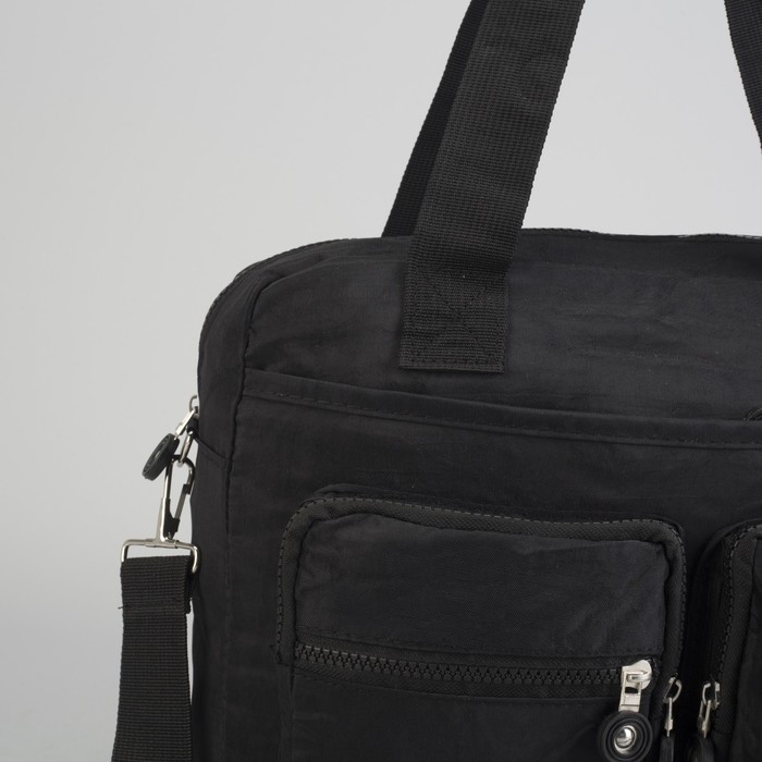 Сумка спортивная на молнии "Жатка", 1 отдел, 6 наружных карманов, длинный ремень, чёрная