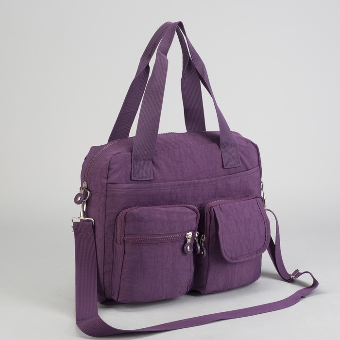 Сумка спортивная на молнии "Жатка", 1 отдел, 6 наружных карманов, длинный ремень, фиолетовая