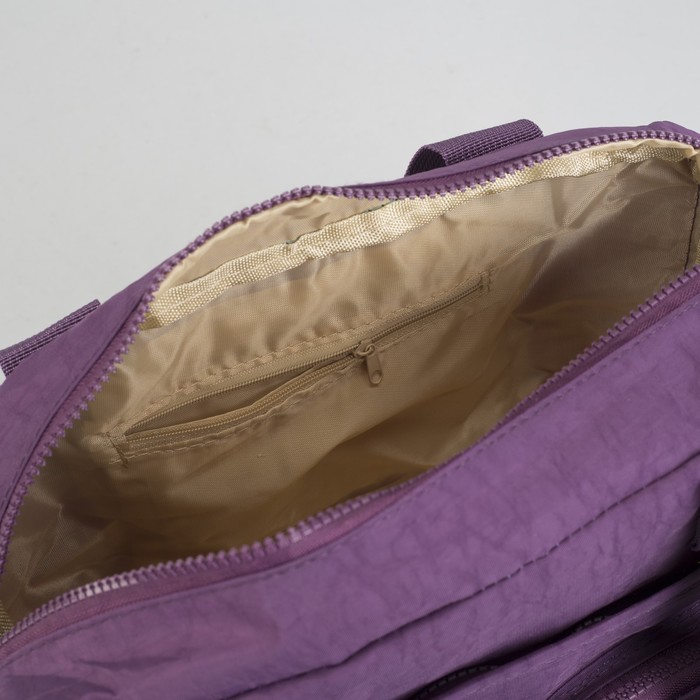 Сумка спортивная на молнии "Жатка", 1 отдел, 6 наружных карманов, длинный ремень, фиолетовая