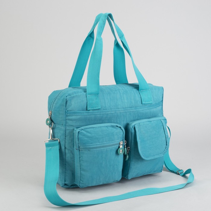 Сумка спортивная на молнии "Жатка", 1 отдел, 6 наружных карманов, длинный ремень, цвет бирюзовый