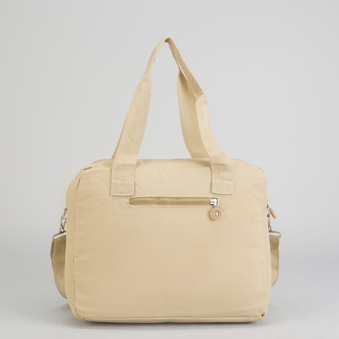 Сумка спортивная на молнии "Жатка", 1 отдел, 6 наружных карманов, длинный ремень, бежевая