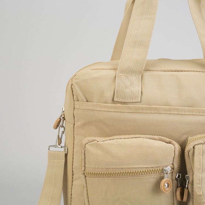 Сумка спортивная на молнии "Жатка", 1 отдел, 6 наружных карманов, длинный ремень, бежевая