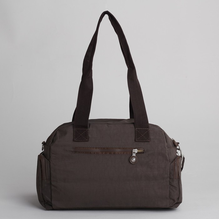 Сумка спортивная на молнии "Жатка", 1 отдел, 7 наружных карманов, длинный ремень, коричневая