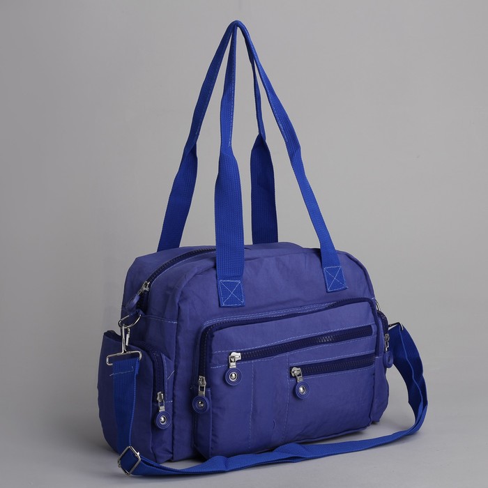 Сумка спортивная на молнии "Жатка", 1 отдел, 7 наружных карманов, длинный ремень, синяя