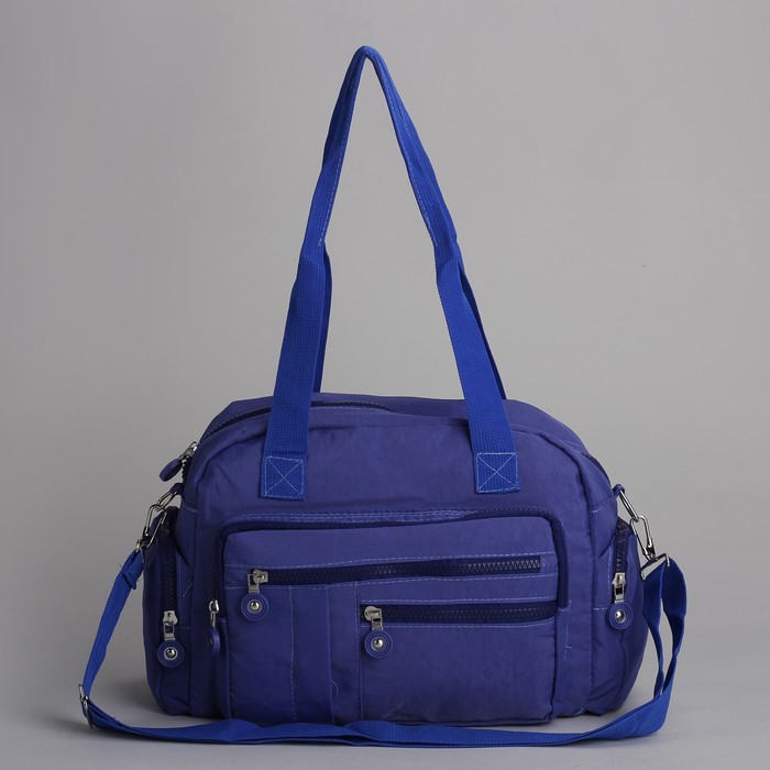 Сумка спортивная на молнии "Жатка", 1 отдел, 7 наружных карманов, длинный ремень, синяя
