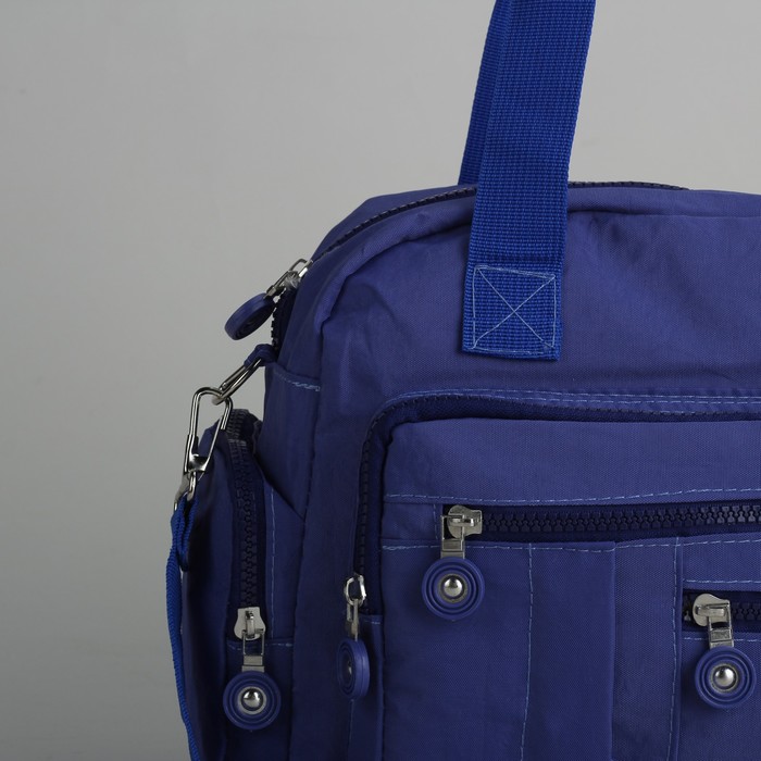 Сумка спортивная на молнии "Жатка", 1 отдел, 7 наружных карманов, длинный ремень, синяя