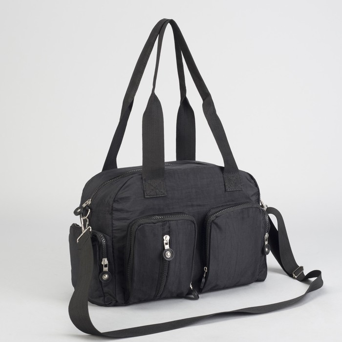 Сумка спортивная на молнии "Жатка", 1 отдел, 6 наружных карманов, длинный ремень, чёрная