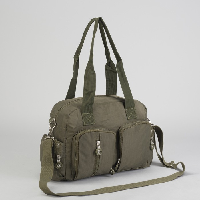 Сумка спортивная на молнии "Жатка", 1 отдел, 6 наружных карманов, длинный ремень, зелёная