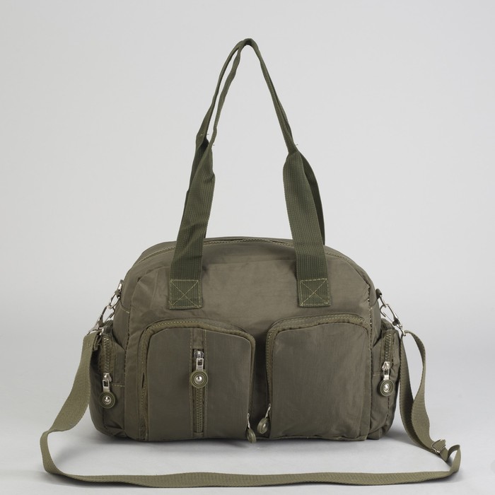 Сумка спортивная на молнии "Жатка", 1 отдел, 6 наружных карманов, длинный ремень, зелёная