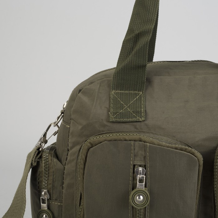 Сумка спортивная на молнии "Жатка", 1 отдел, 6 наружных карманов, длинный ремень, зелёная