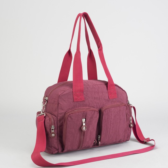 Сумка спортивная на молнии "Жатка", 1 отдел, 6 наружных карманов, длинный ремень, бордовая