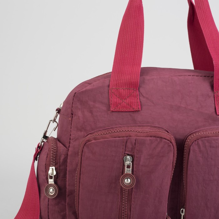 Сумка спортивная на молнии "Жатка", 1 отдел, 6 наружных карманов, длинный ремень, бордовая