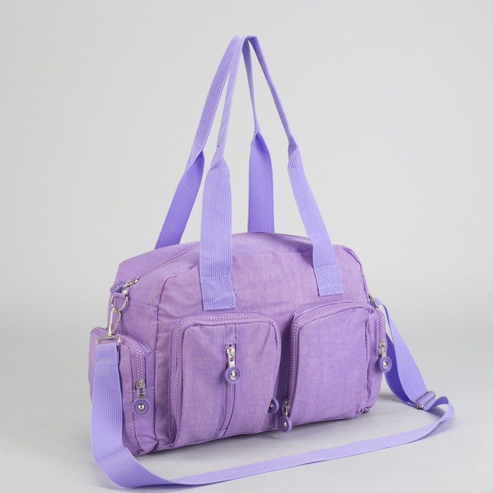 Сумка спортивная на молнии "Жатка", 1 отдел, 6 наружных карманов, длинный ремень, цвет сиреневый