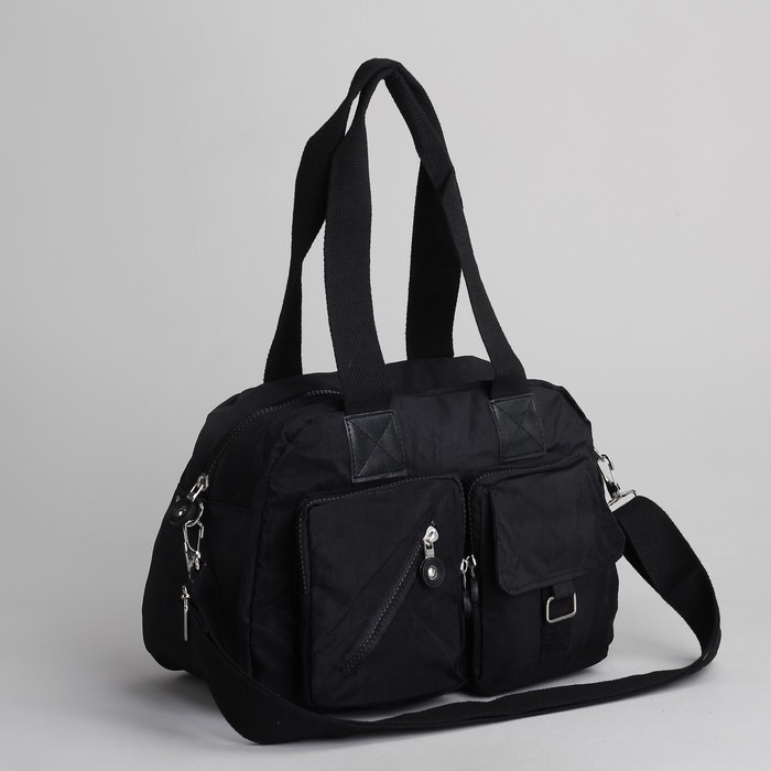 Сумка спортивная на молнии "Жатка", 1 отдел, 6 наружных карманов, длинный ремень, чёрная