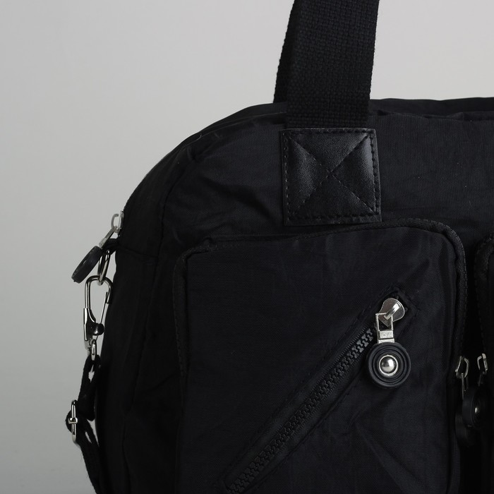 Сумка спортивная на молнии "Жатка", 1 отдел, 6 наружных карманов, длинный ремень, чёрная