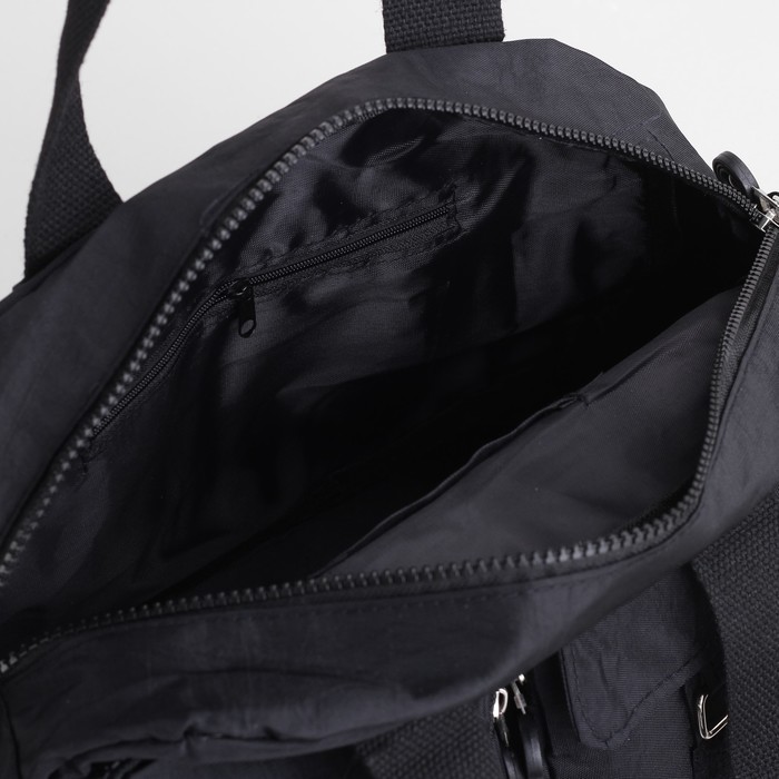 Сумка спортивная на молнии "Жатка", 1 отдел, 6 наружных карманов, длинный ремень, чёрная