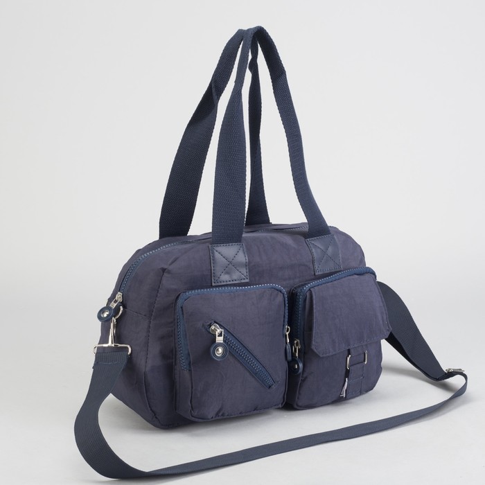 Сумка спортивная на молнии "Жатка", 1 отдел, 6 наружных карманов, длинный ремень, синяя