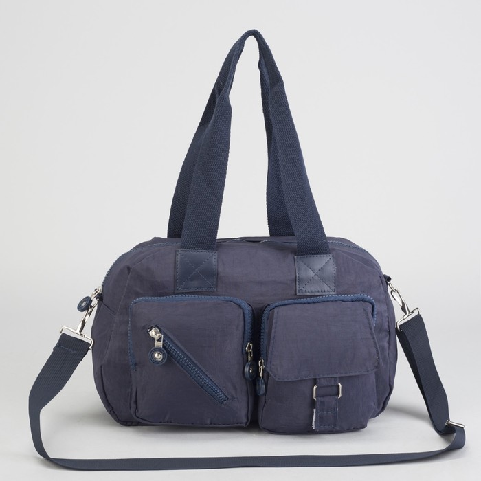 Сумка спортивная на молнии "Жатка", 1 отдел, 6 наружных карманов, длинный ремень, синяя