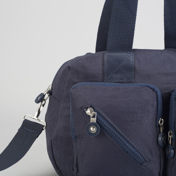 Сумка спортивная на молнии "Жатка", 1 отдел, 6 наружных карманов, длинный ремень, синяя