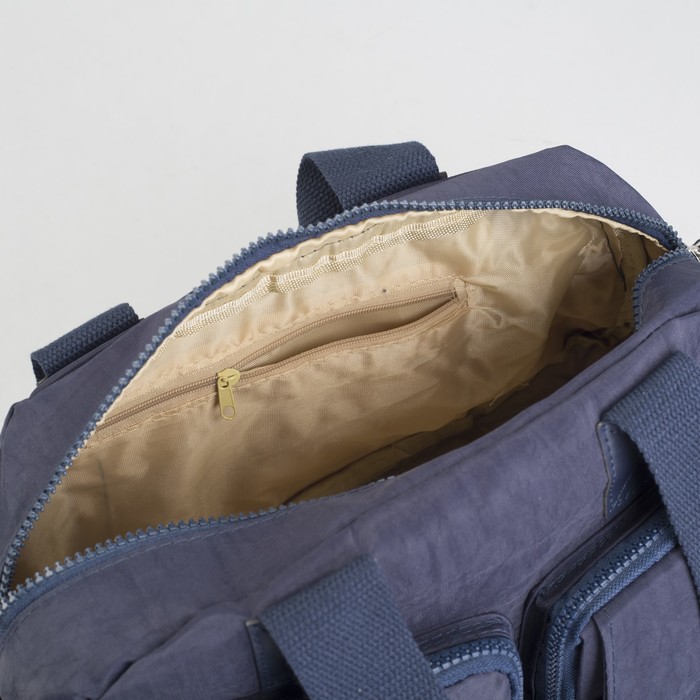 Сумка спортивная на молнии "Жатка", 1 отдел, 6 наружных карманов, длинный ремень, синяя