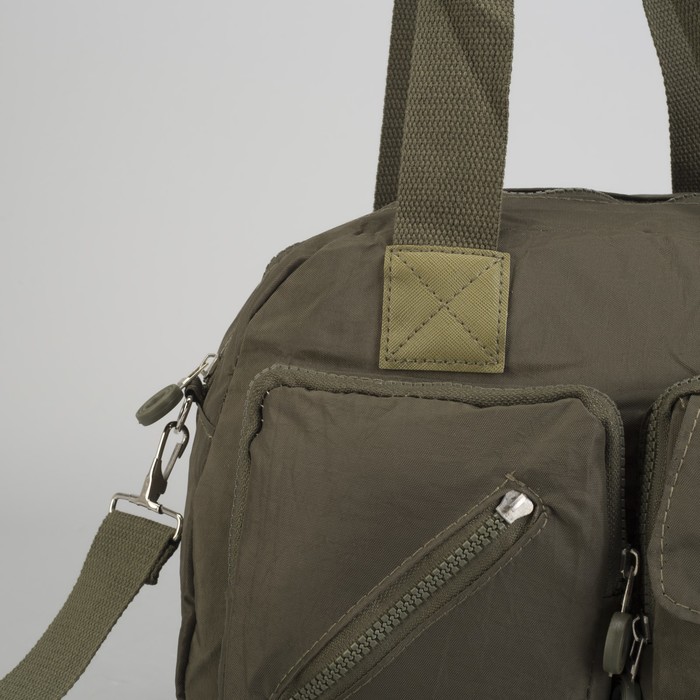 Сумка спортивная на молнии "Жатка", 1 отдел, 6 наружных карманов, длинный ремень, зелёная