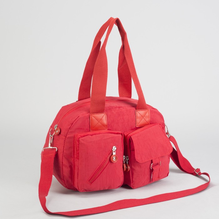 Сумка спортивная на молнии "Жатка", 1 отдел, 6 наружных карманов, длинный ремень, красная