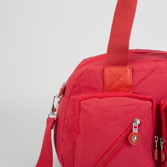 Сумка спортивная на молнии "Жатка", 1 отдел, 6 наружных карманов, длинный ремень, красная