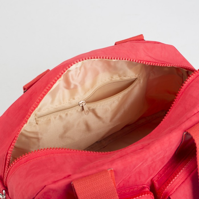 Сумка спортивная на молнии "Жатка", 1 отдел, 6 наружных карманов, длинный ремень, красная