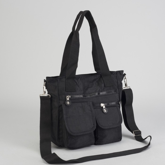 Сумка спортивная на молнии "Жатка", 1 отдел, 5 наружных карманов, длинный ремень, чёрная