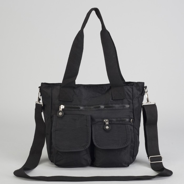 Сумка спортивная на молнии "Жатка", 1 отдел, 5 наружных карманов, длинный ремень, чёрная