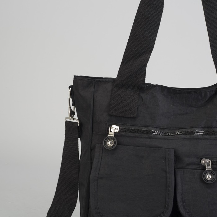 Сумка спортивная на молнии "Жатка", 1 отдел, 5 наружных карманов, длинный ремень, чёрная