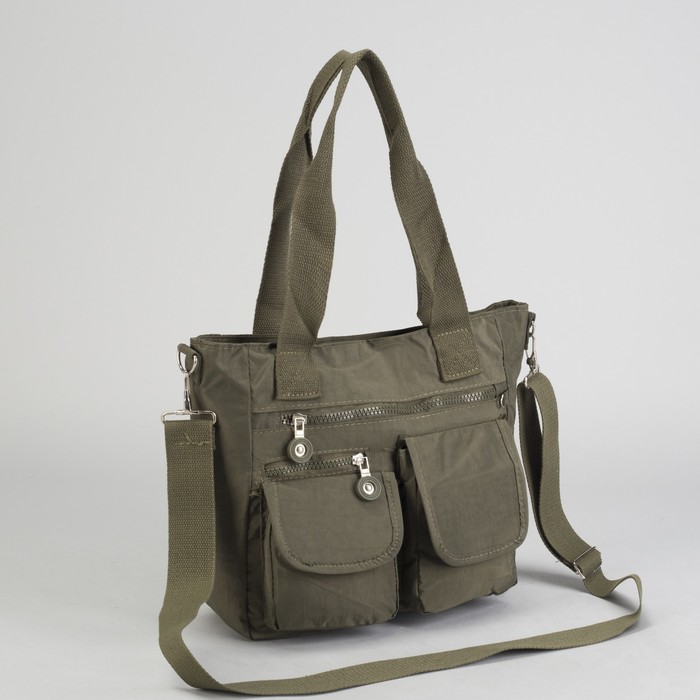 Сумка спортивная на молнии "Жатка", 1 отдел, 5 наружных карманов, длинный ремень, зелёная