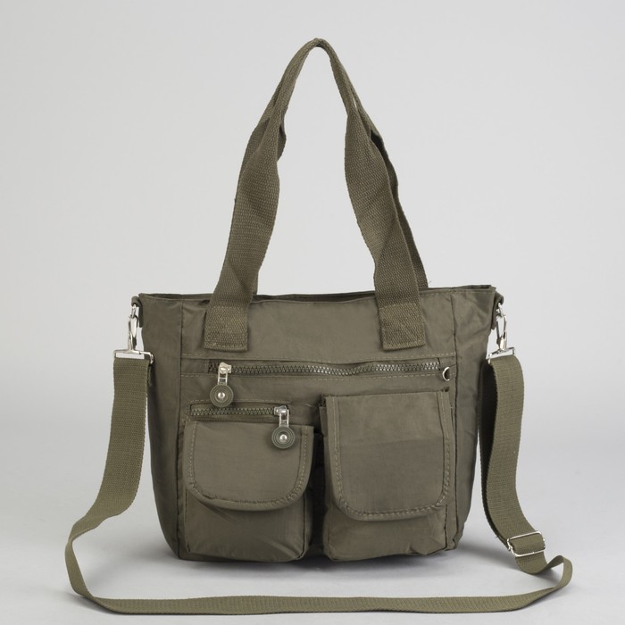 Сумка спортивная на молнии "Жатка", 1 отдел, 5 наружных карманов, длинный ремень, зелёная